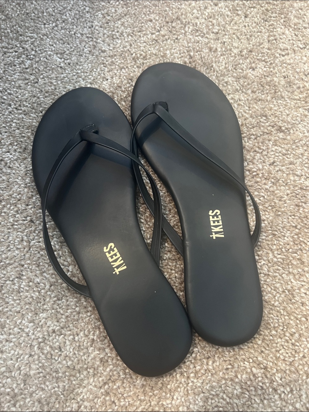 TKEES Black Slim Strap Flip Flop Sandals